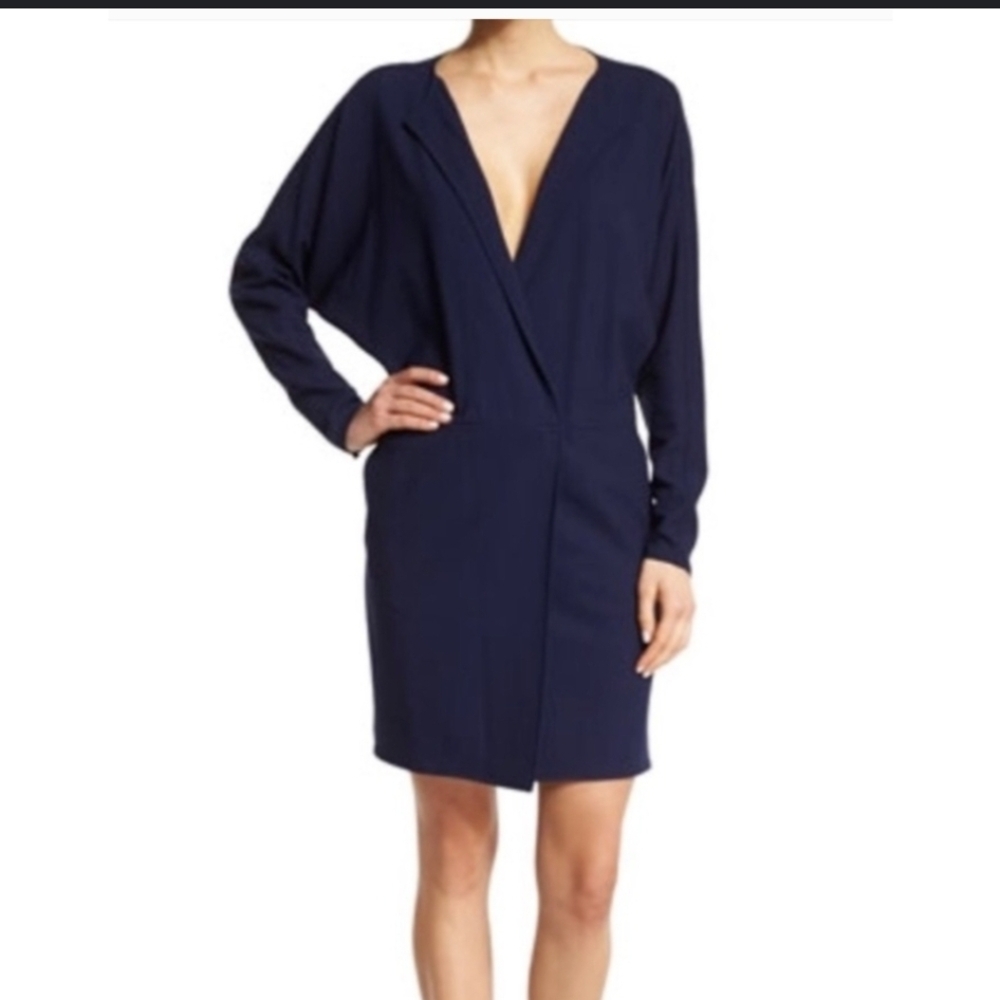 Ralph Lauren Purple Label Elegant Navy Blue Wool Over the Knee Dress Size 12